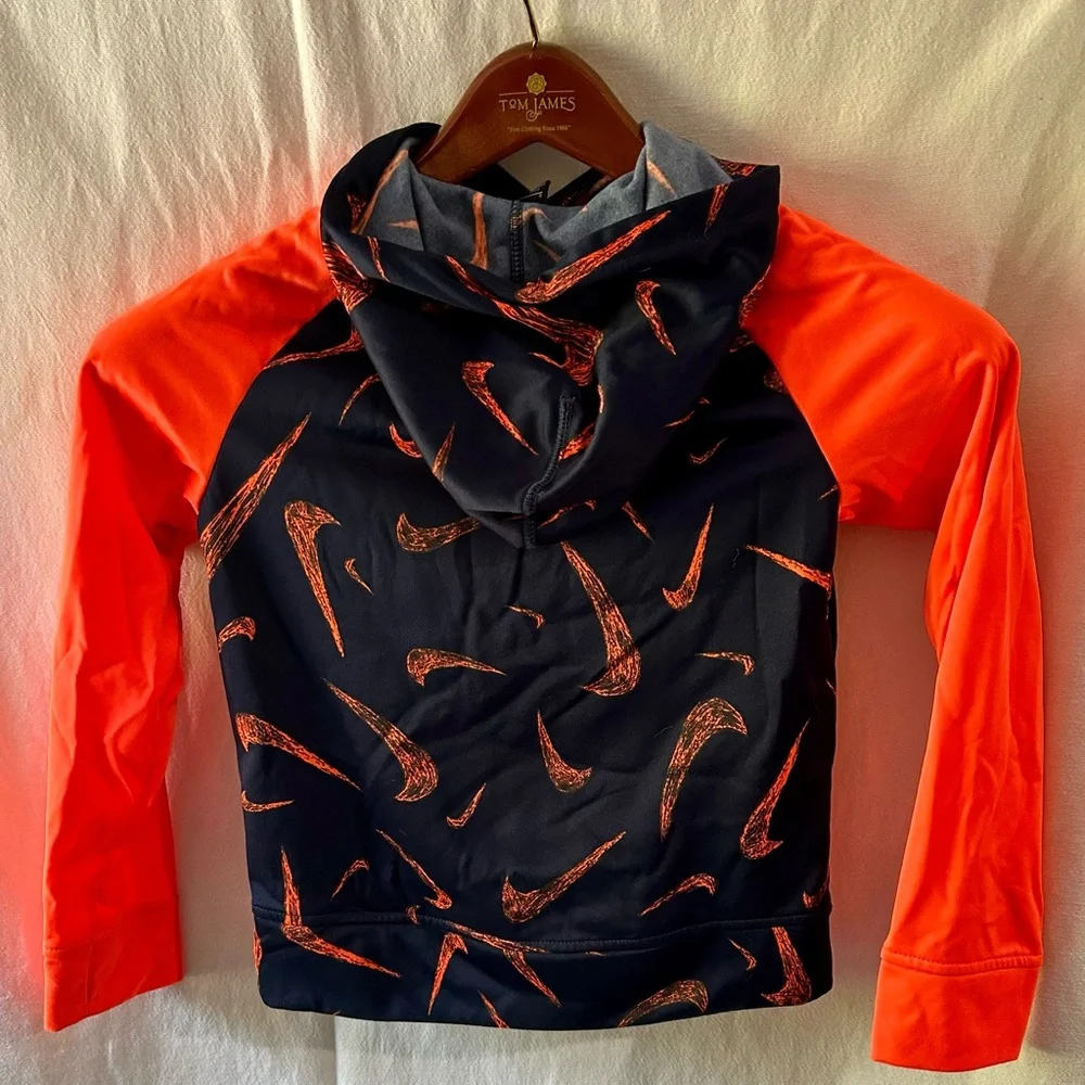 Nike Dri-Fit Kids' S Orange and Navy Kangaroo Pocket Swish Hoodie